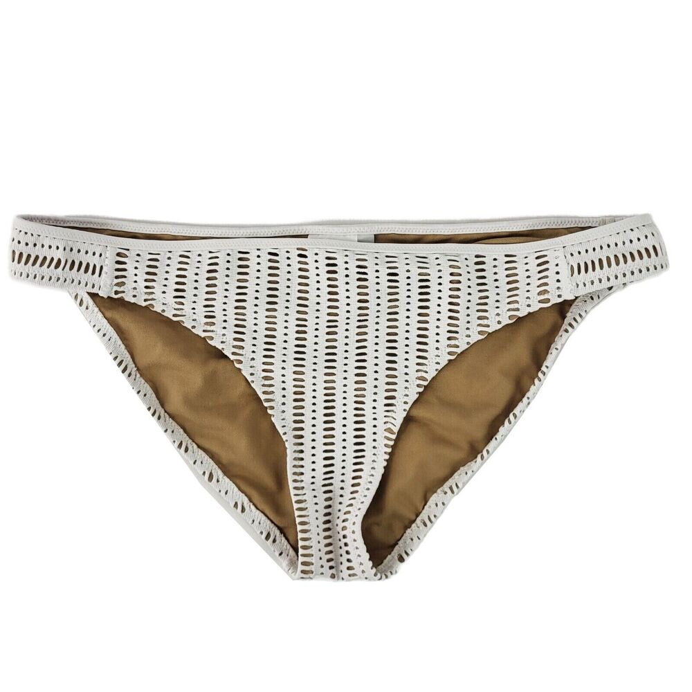 Bar III Bikini Bottom Size Large Ivory Crochet Hipster Side Tab Womens Swim